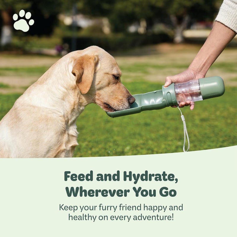 desired tools Portable Pet Food and Water Dispenser, 2 in 1 Cat & Small Dog Water Bottle & Food Container, Lightweight, BPA Free Pet Water Bottle Traveling Essentials for Walking & Hiking (Green, 13oz) - Image 5